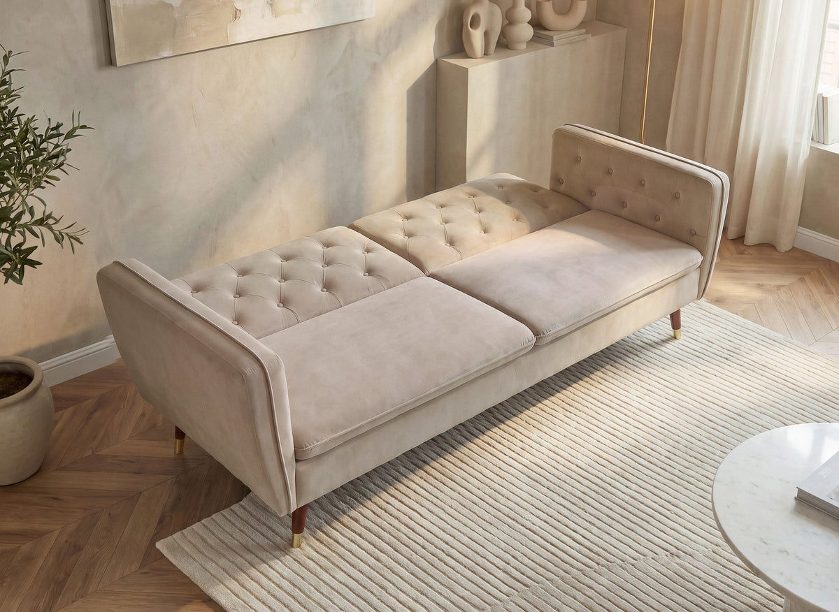 ARIANE 3-Sitzer-Schlafsofa aus beigem Samtstoff