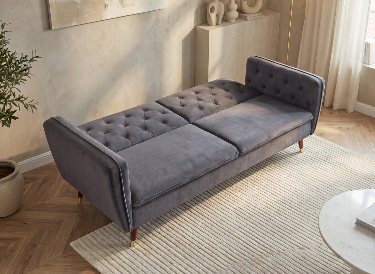 Ariane 3-Sitzer-Schlafsofa aus grauem Samtstoff