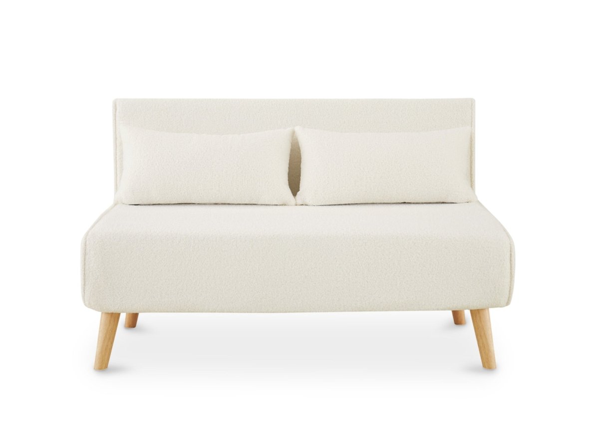 Canapé clic clac 2 places en tissu bouclette écru TONKA - DécoInParis