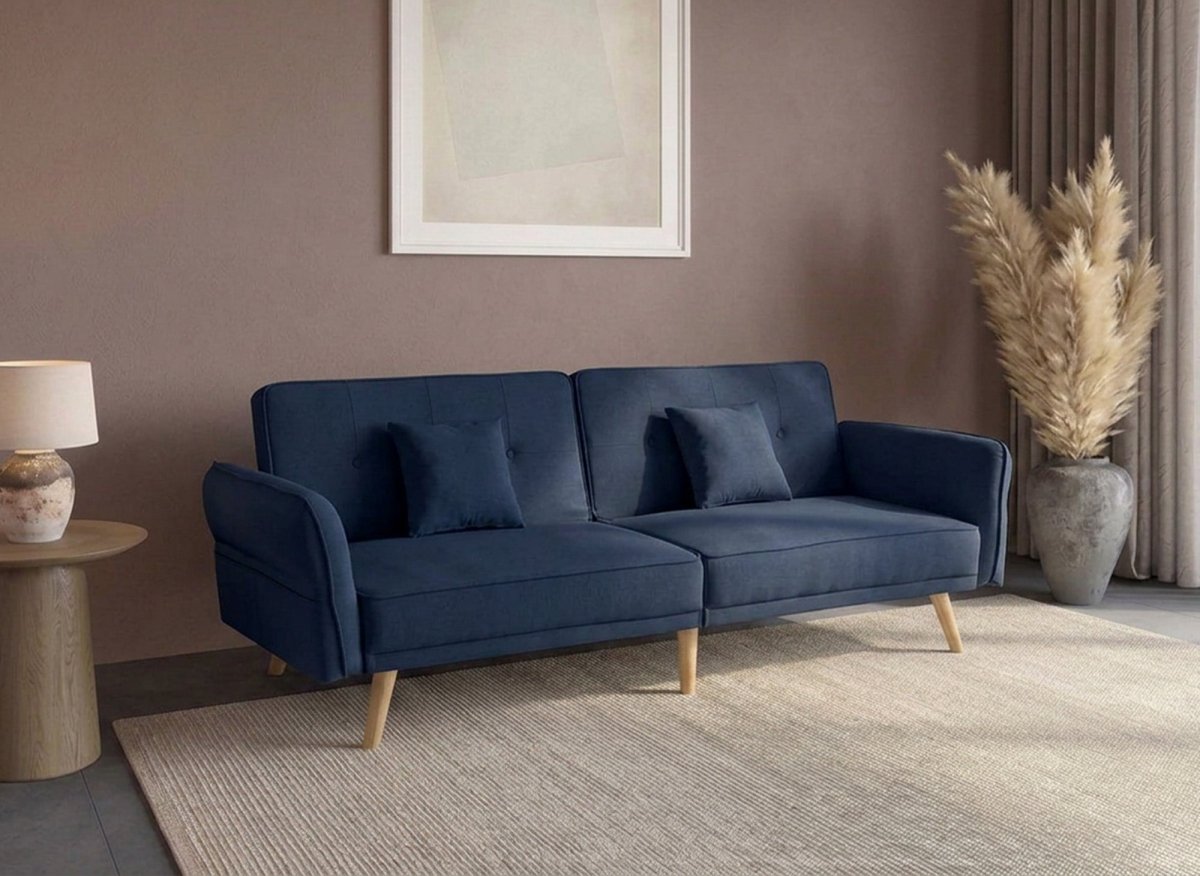 Canapé clic clac 3 places en tissu bleu CHILI - DécoInParis