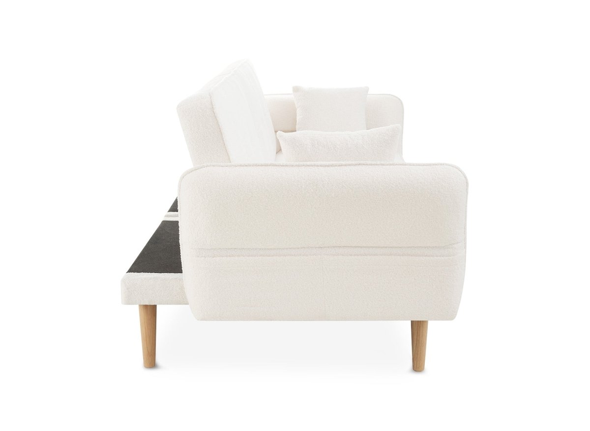 Canapé clic clac 3 places en tissu bouclette blanc écru CHILI - DécoInParis