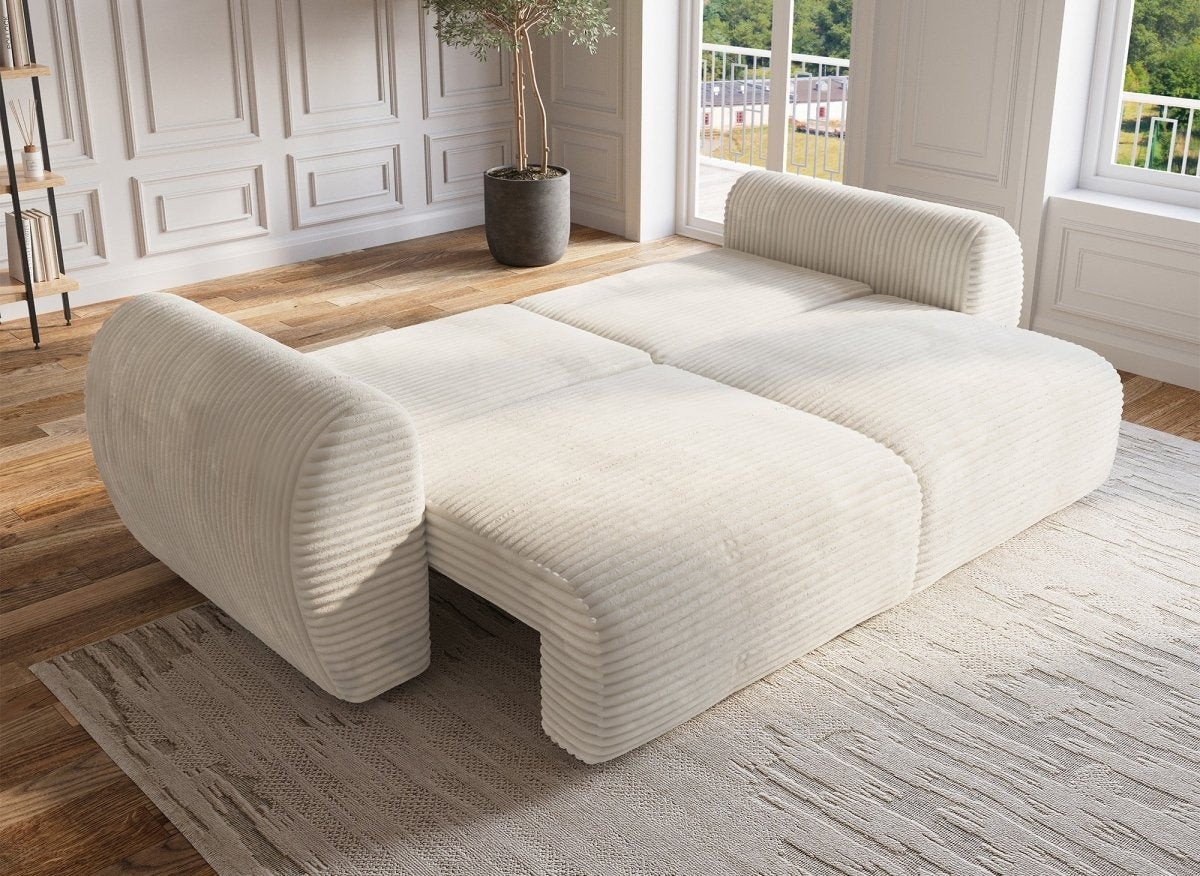 Canapé convertible 3 places avec coffre en gros côtelé doux beige TILDA - DécoInParis