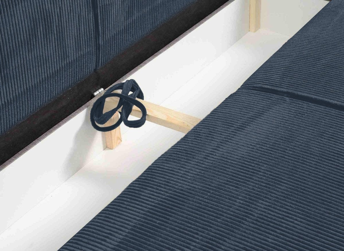 Canapé convertible 3 places avec coffre en velours bleu JADE - DécoInParis