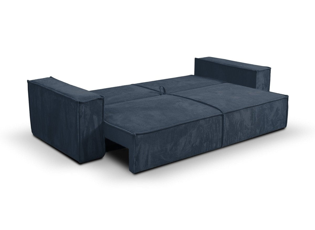 Canapé convertible 3 places avec coffre en velours bleu JADE - DécoInParis