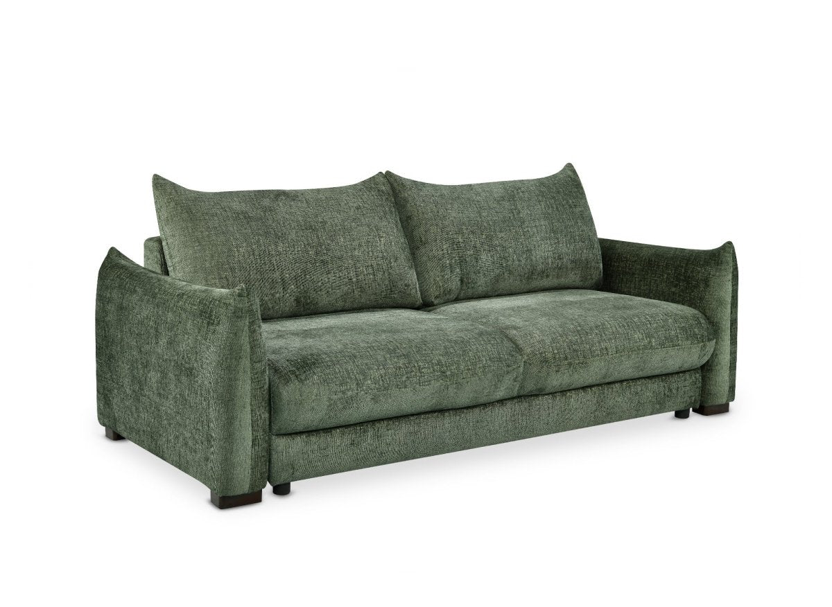 Canapé convertible 3 places avec coffre en velours chiné kaki COLBY - DécoInParis