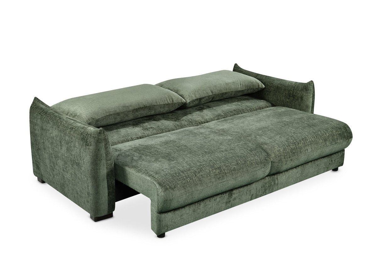 Canapé convertible 3 places avec coffre en velours chiné kaki COLBY - DécoInParis