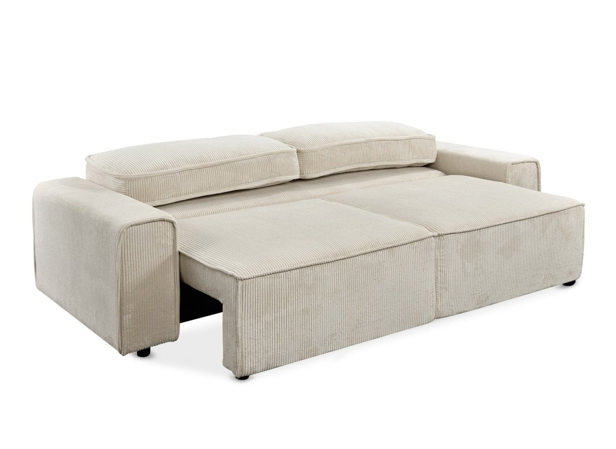 Canapé convertible 3 places avec coffre en velours côtelé épais beige DONA - DécoInParis