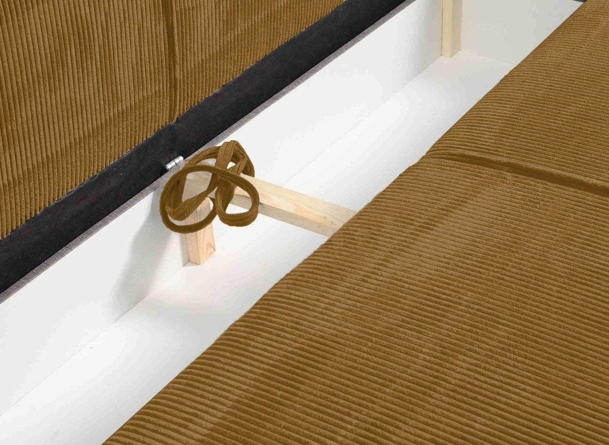 Canapé convertible 3 places avec coffre en velours moutarde JADE - DécoInParis