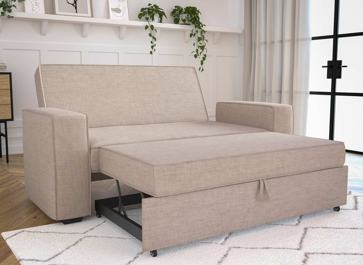 Canapé convertible 3 places en tissu beige JAMES - DécoInParis