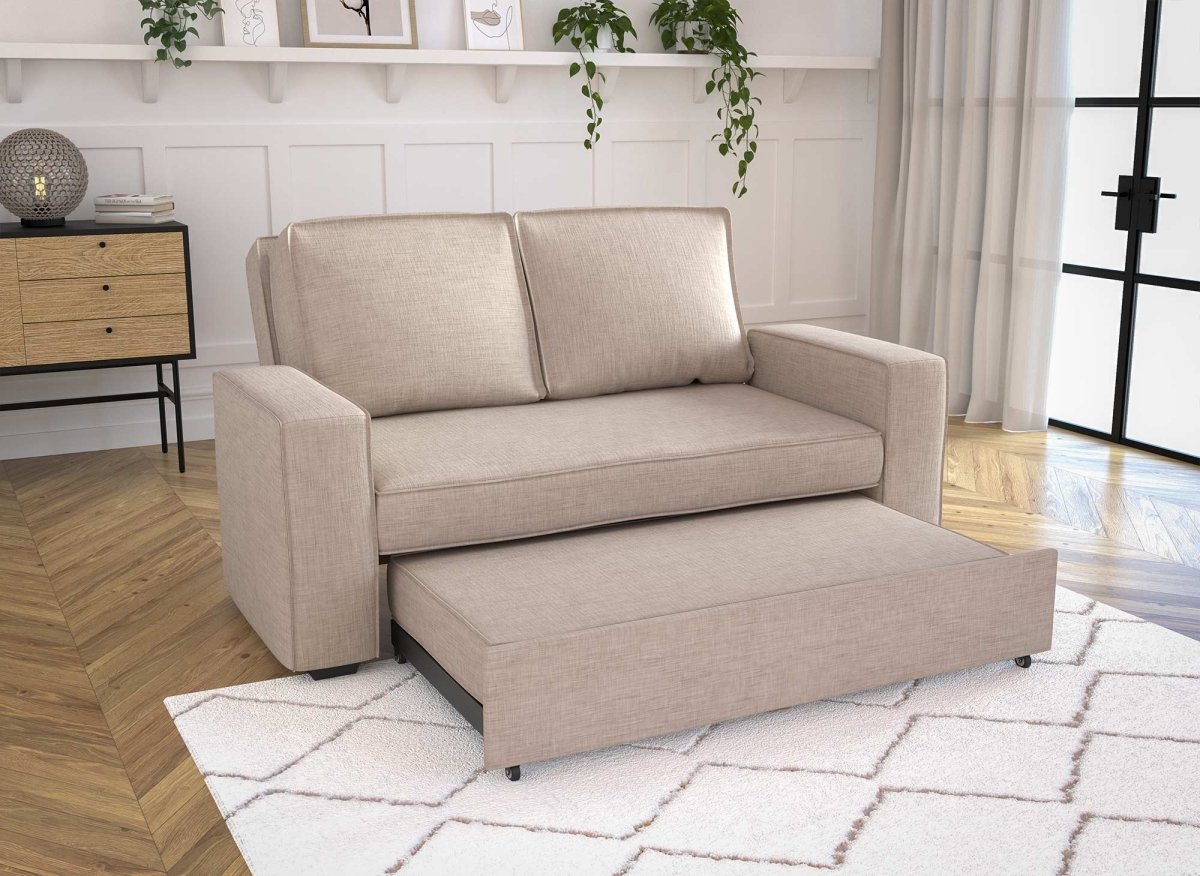 Canapé convertible 3 places en tissu beige JAMES - DécoInParis