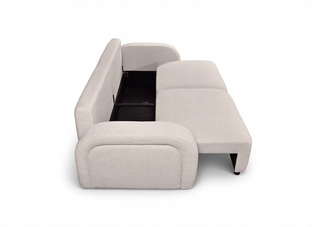 Canapé convertible 3 places en tissu bouclette beige MAYORA - DécoInParis