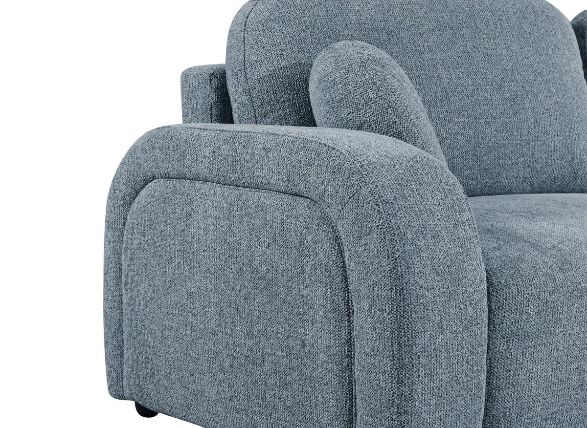 Canapé convertible 3 places en tissu bouclette bleu MAYORA - DécoInParis