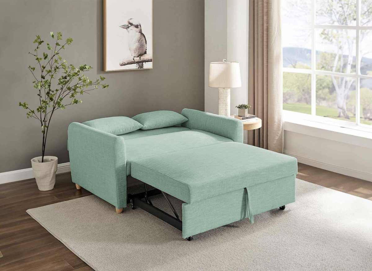 Canapé convertible 3 places en tissu vert d'eau KALAYA - DécoInParis