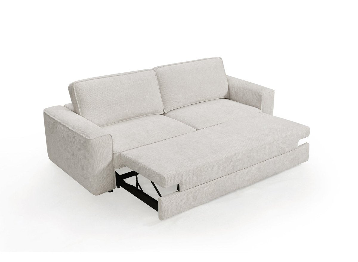 Canapé convertible 3 places en velours chiné beige DENITSA - DécoInParis