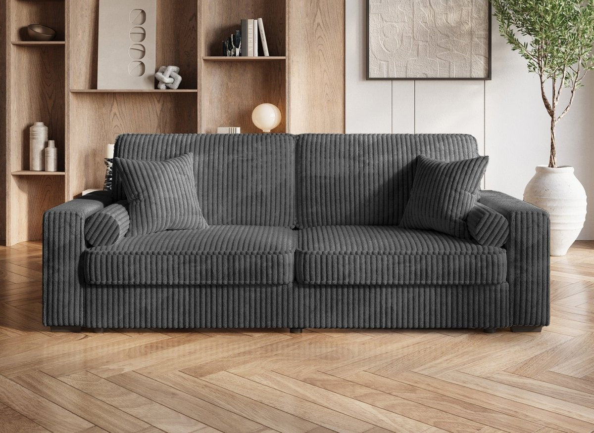 Canapé convertible 3 places en velours côtelé épais gris ALINE - DécoInParis