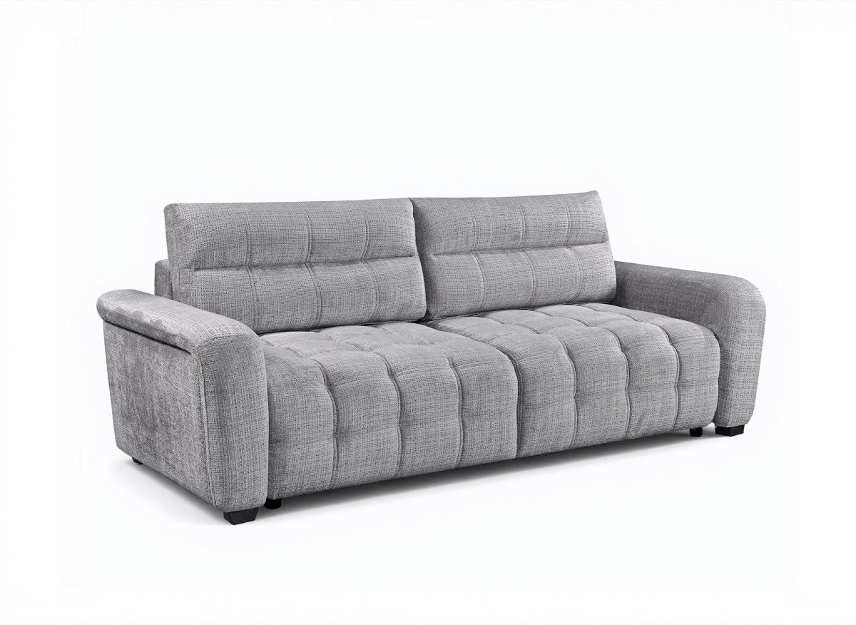 Canapé convertible avec coffre 3 places en velours chiné gris RALYA - DécoInParis
