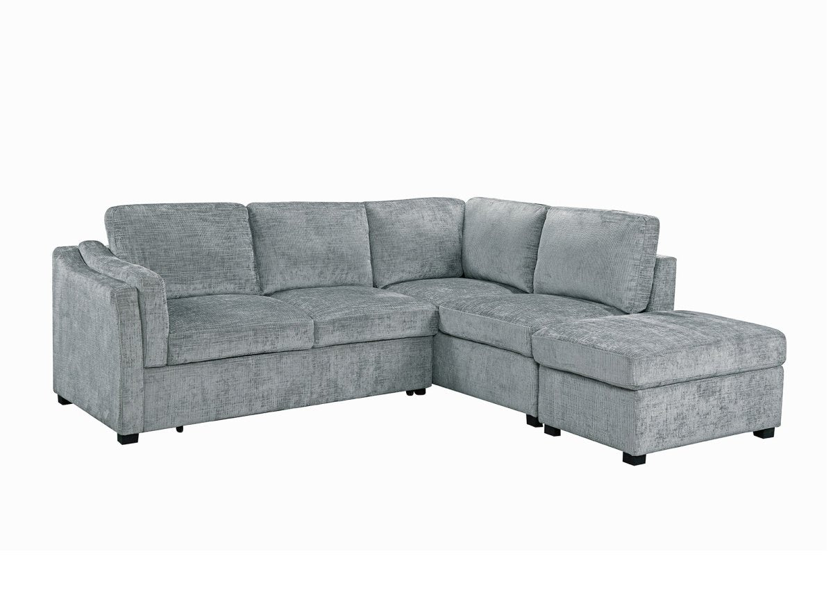 Canapé convertible avec coffre en velours chiné gris BARNEY - Angle droit - DécoInParis