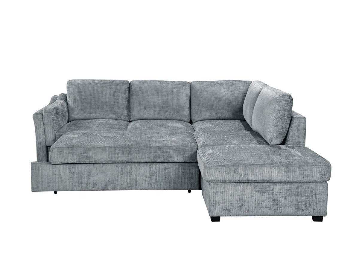 Canapé convertible avec coffre en velours chiné gris BARNEY - Angle droit - DécoInParis