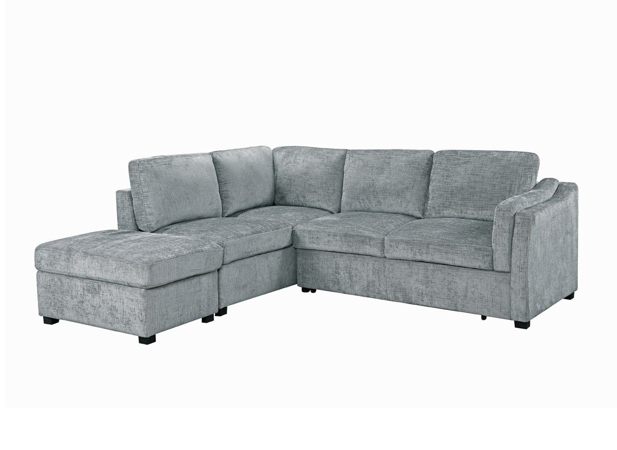 Canapé convertible avec coffre en velours chiné gris BARNEY - Angle gauche - DécoInParis