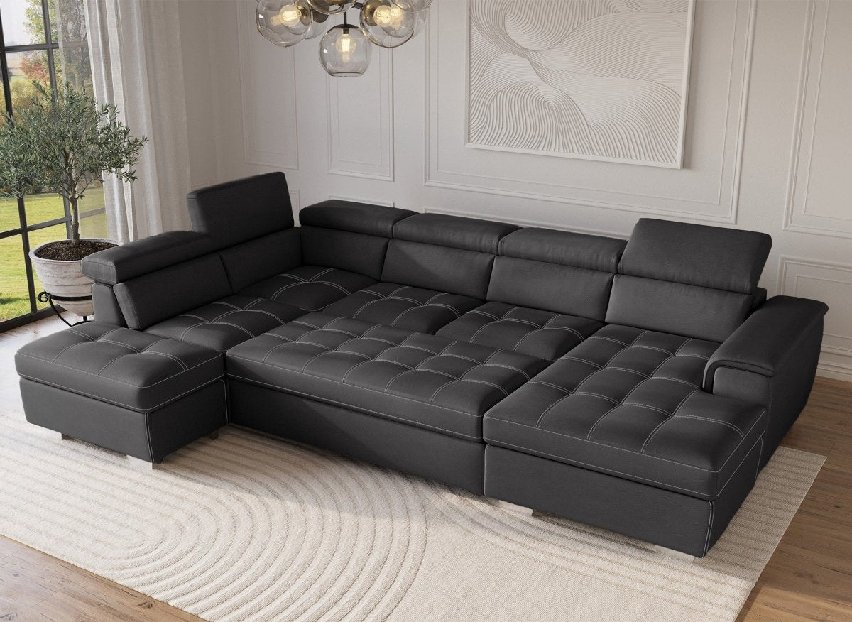 Canapé convertible et panoramique avec coffre de rangement en tissu gris OLIVER - Angle Droit - DécoInParis