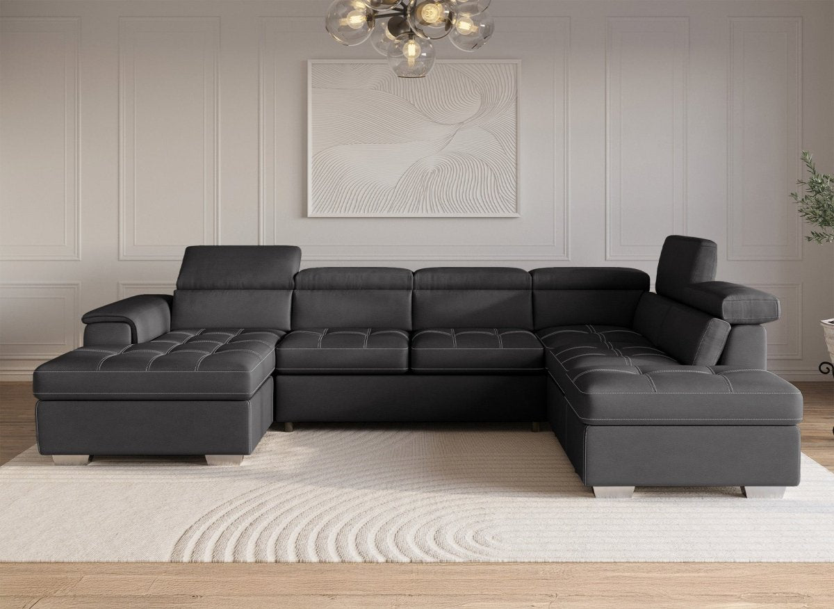 Canapé convertible et panoramique avec coffre de rangement en tissu gris OLIVER - Angle Gauche - DécoInParis