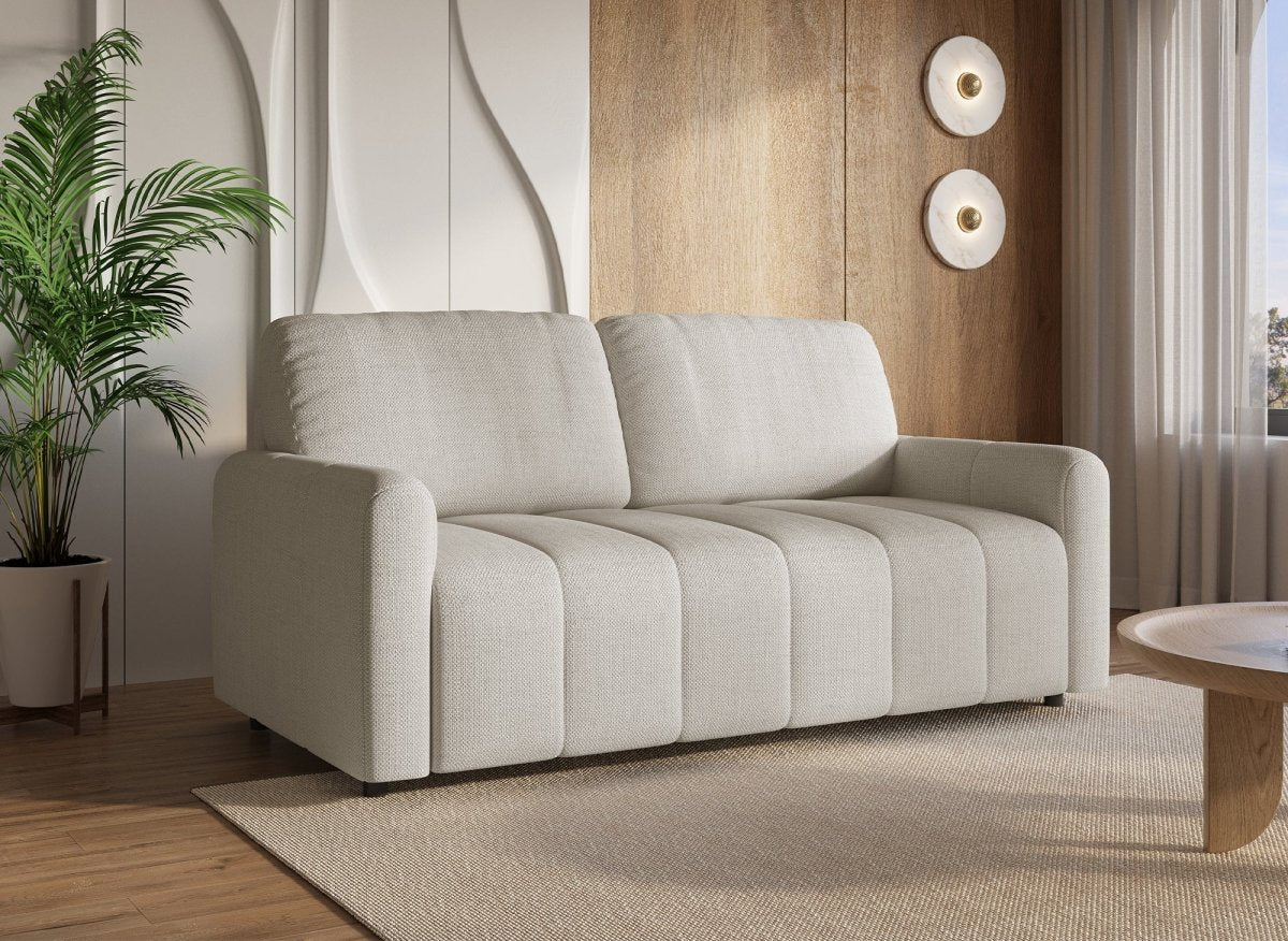 Canapé convertible express 3 places en tissu beige ISANDRO - DécoInParis