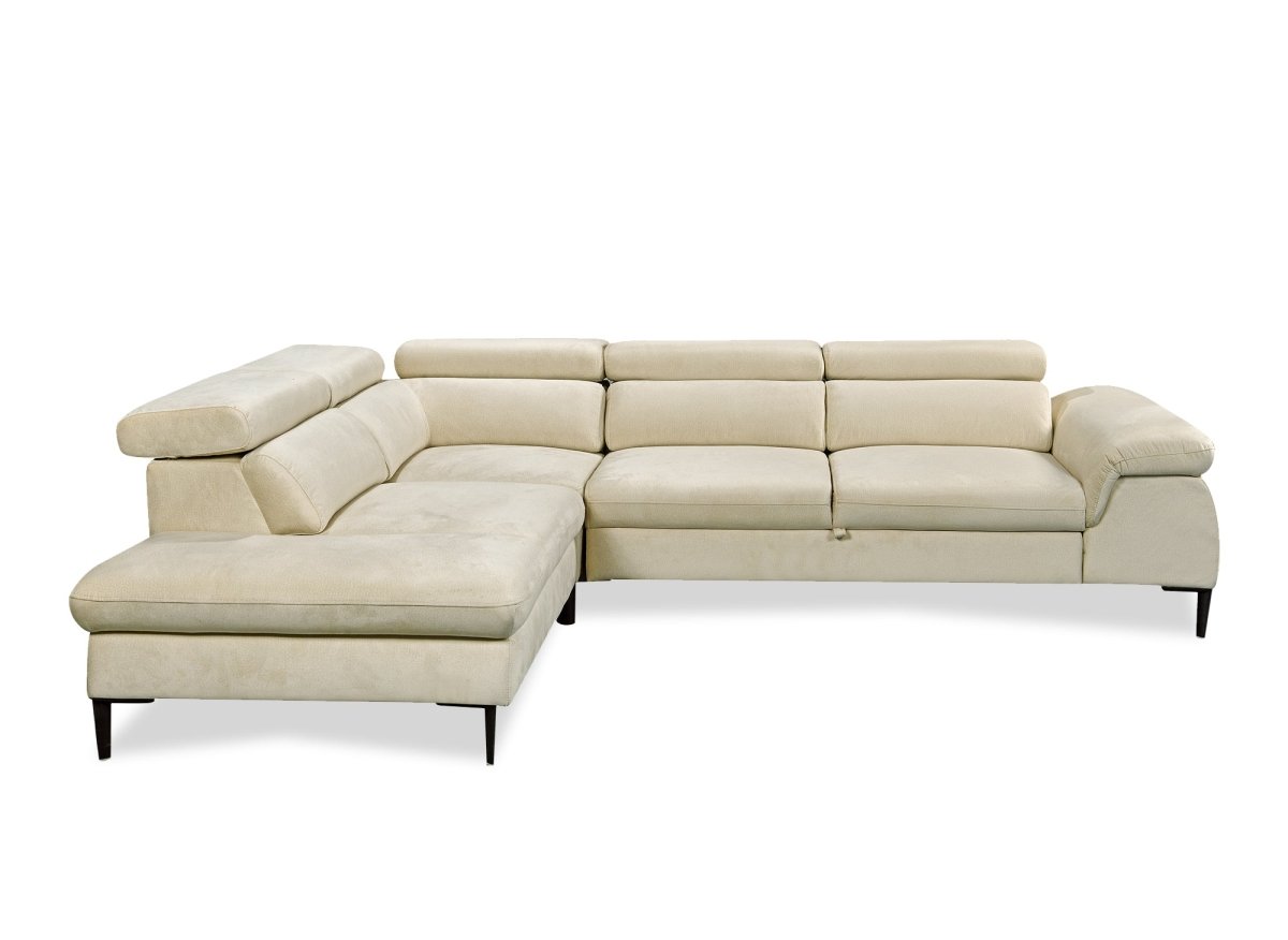 Canapé d'angle convertible avec coffre de rangement en velours beige SWAN - Angle gauche - DécoInParis