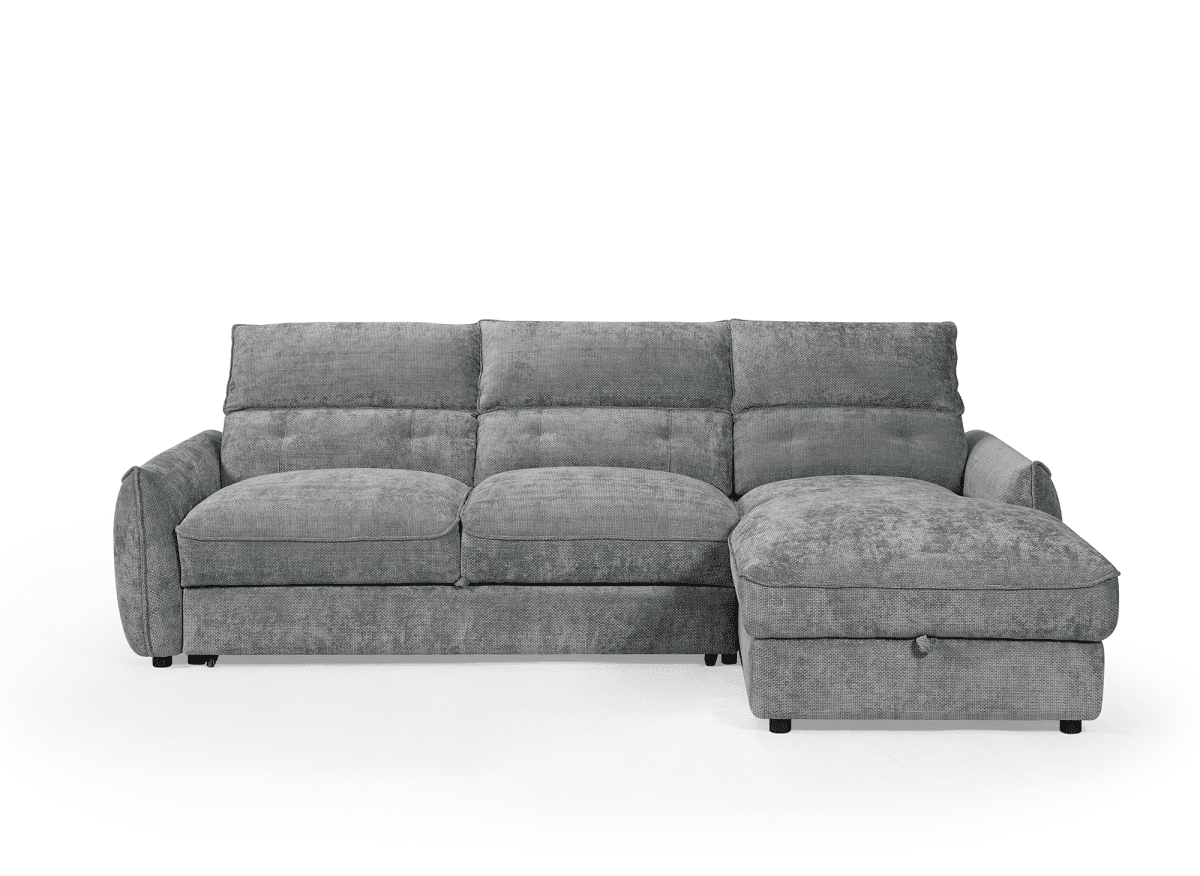 Canapé d'angle convertible avec coffre de rangement en velours chiné gris SAMINA - Angle droit - DécoInParis