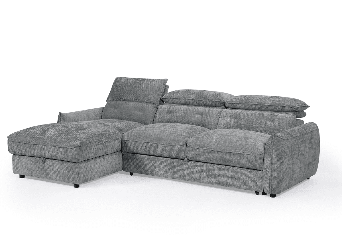 Canapé d'angle convertible avec coffre de rangement en velours chiné gris SAMINA - Angle gauche - DécoInParis