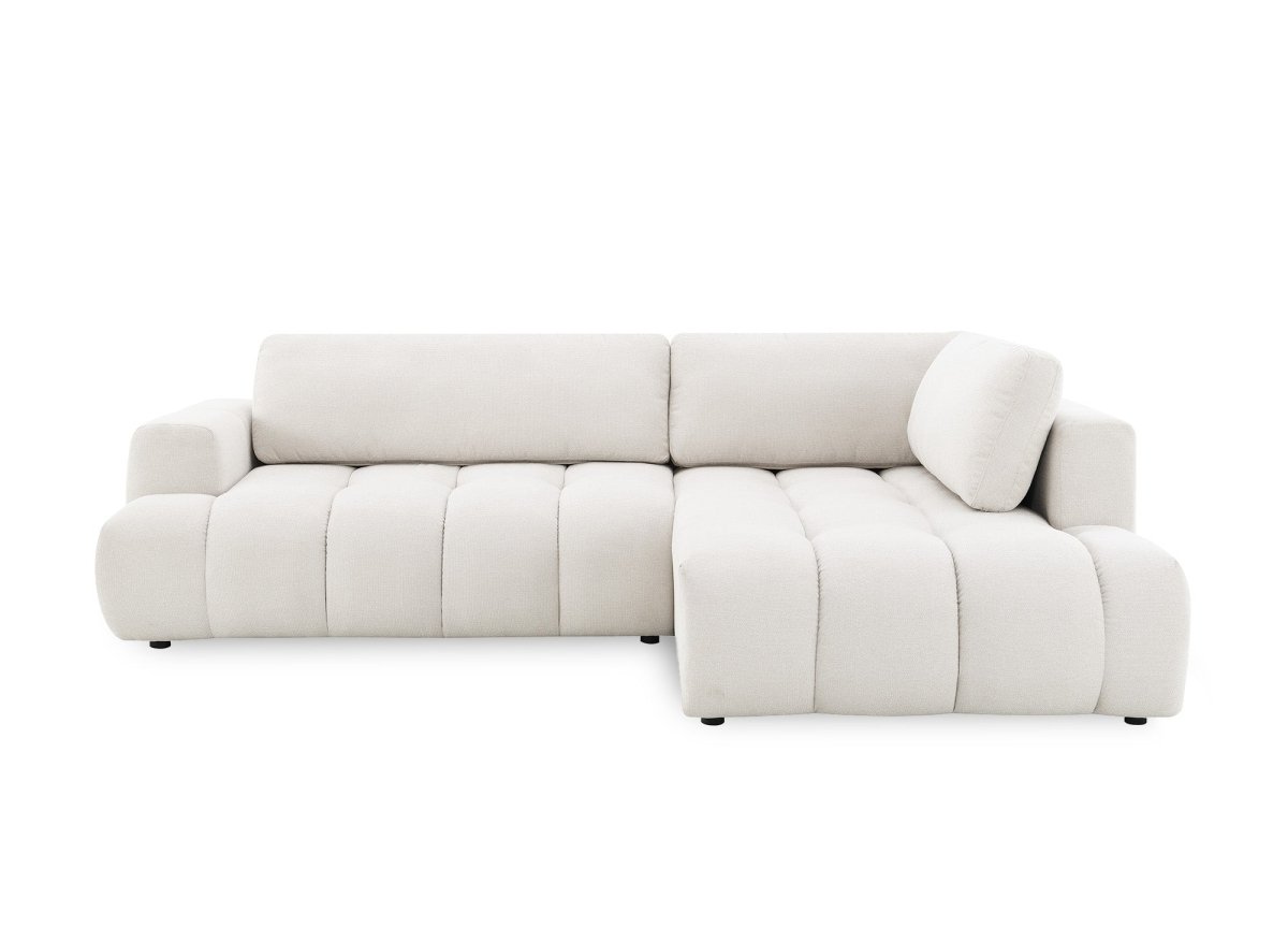 Canapé d'angle convertible avec coffre en tissu beige HAVEN - Angle droit - DécoInParis