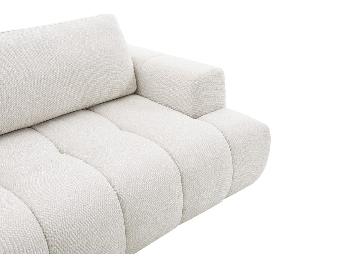 Canapé d'angle convertible avec coffre en tissu beige HAVEN - Angle gauche - DécoInParis