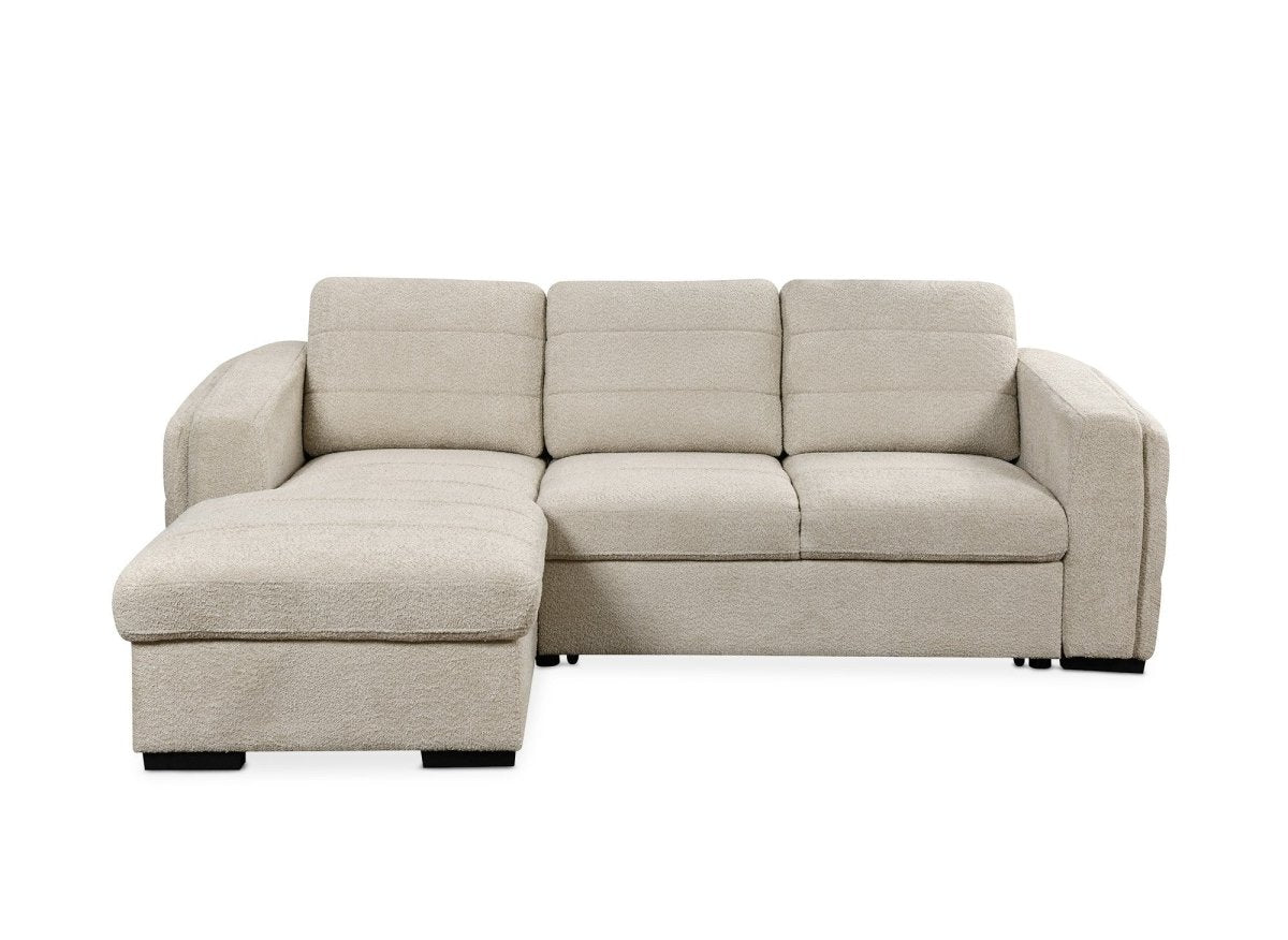 Canapé d'angle convertible avec coffre en tissu bouclette beige CALANDRA - Angle gauche - DécoInParis