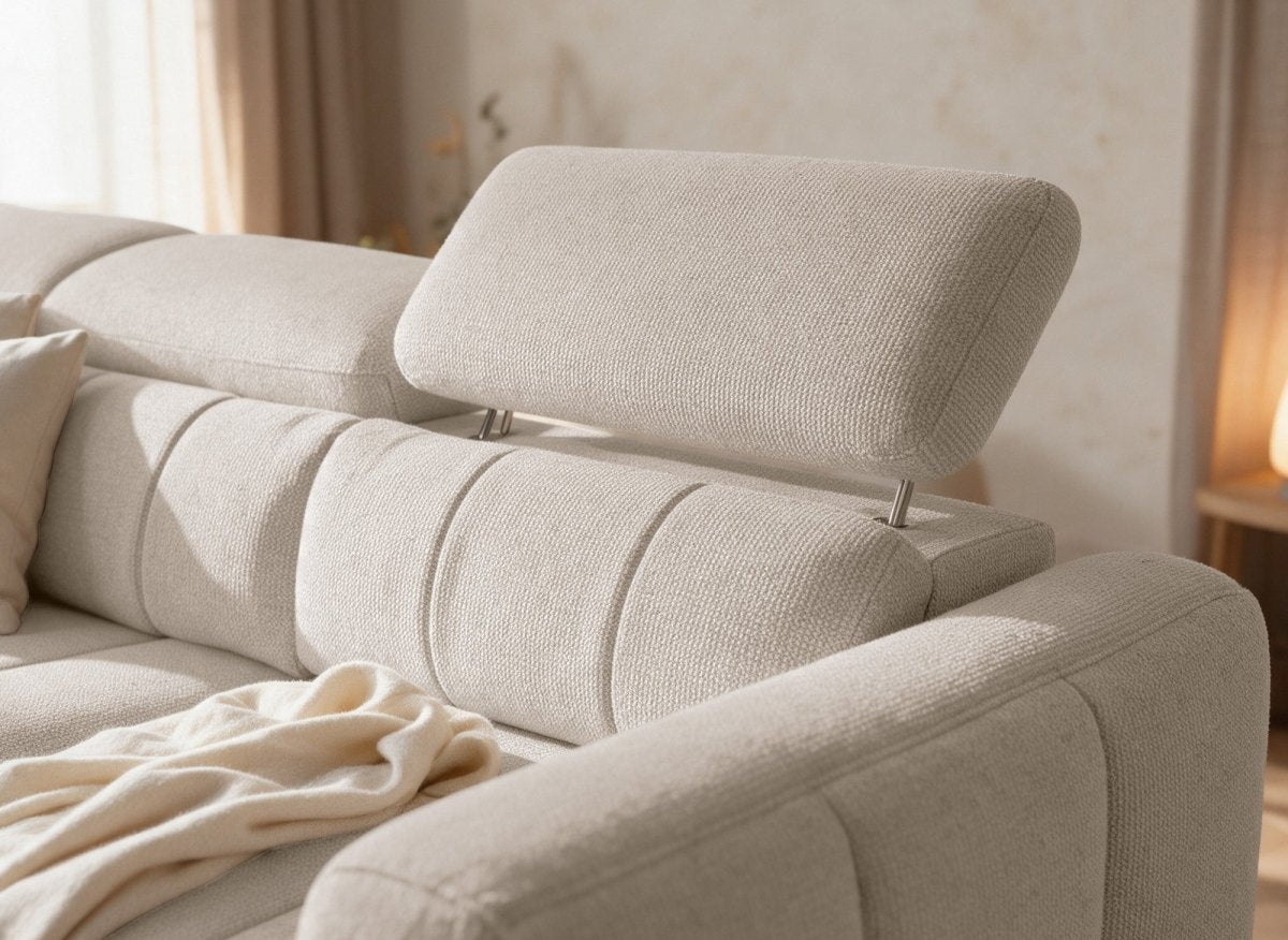 Canapé d'angle convertible avec coffre en tissu bouclette beige NAOMI -Angle gauche - DécoInParis