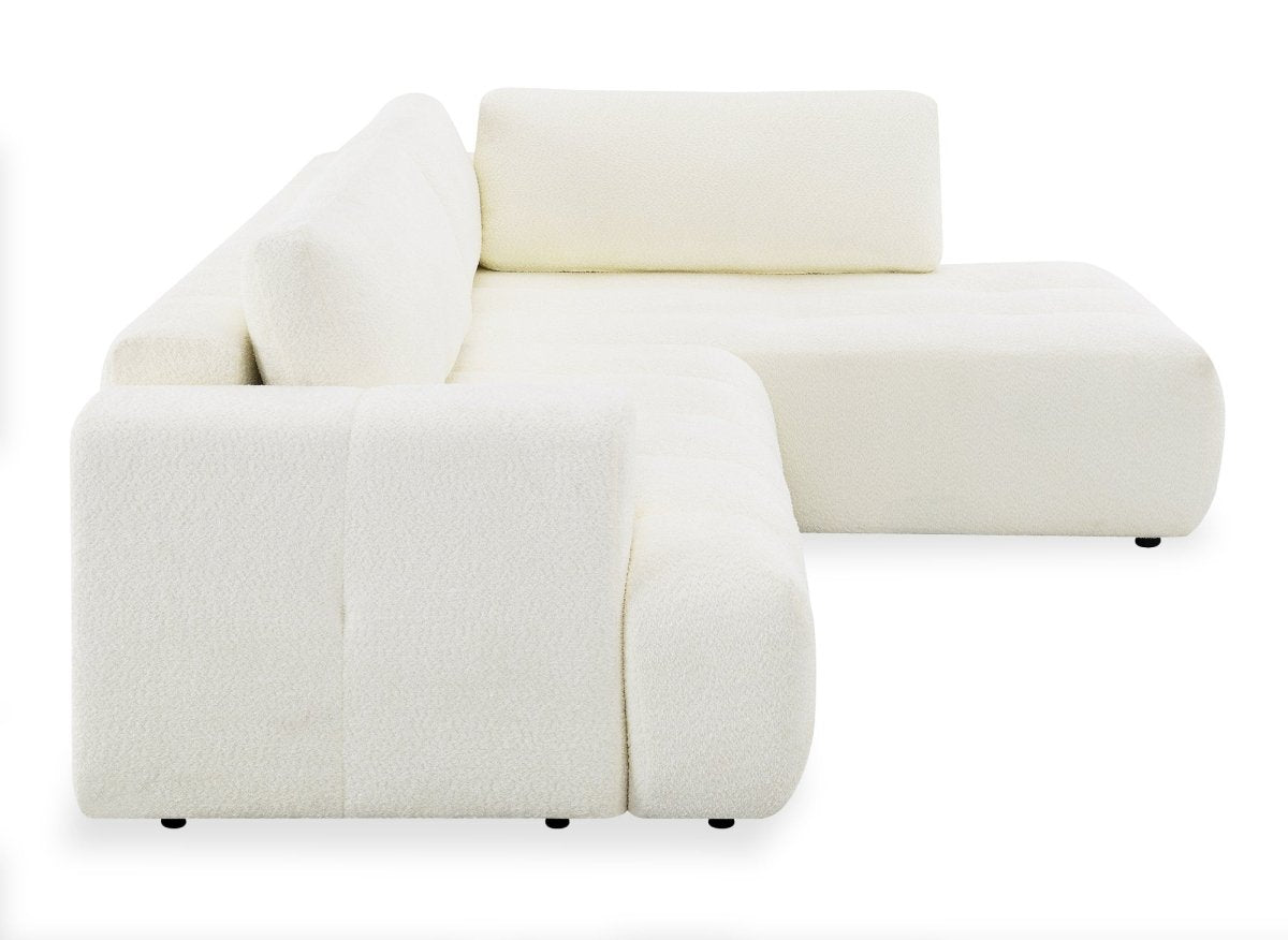 Canapé d'angle convertible avec coffre en tissu bouclette écru HAVEN - Angle droit - DécoInParis