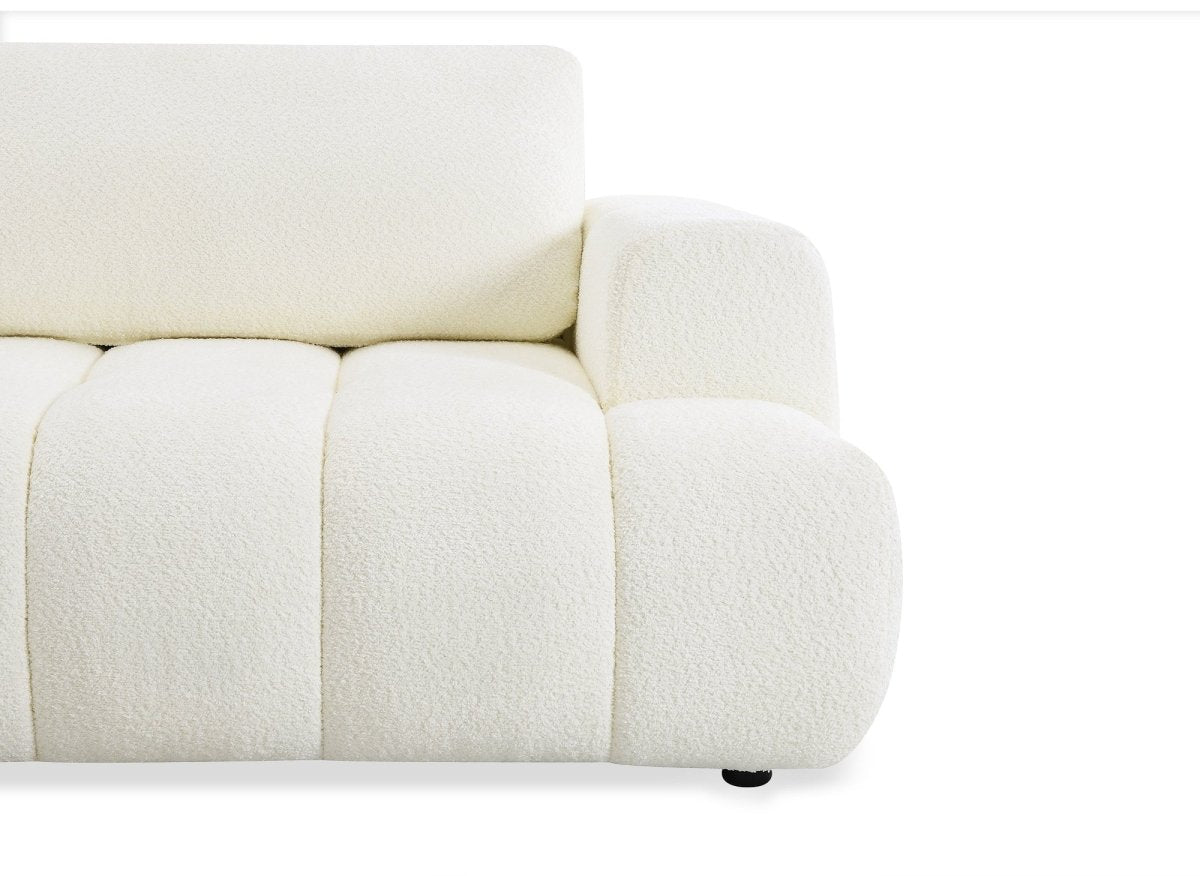 Canapé d'angle convertible avec coffre en tissu bouclette écru HAVEN - Angle gauche - DécoInParis