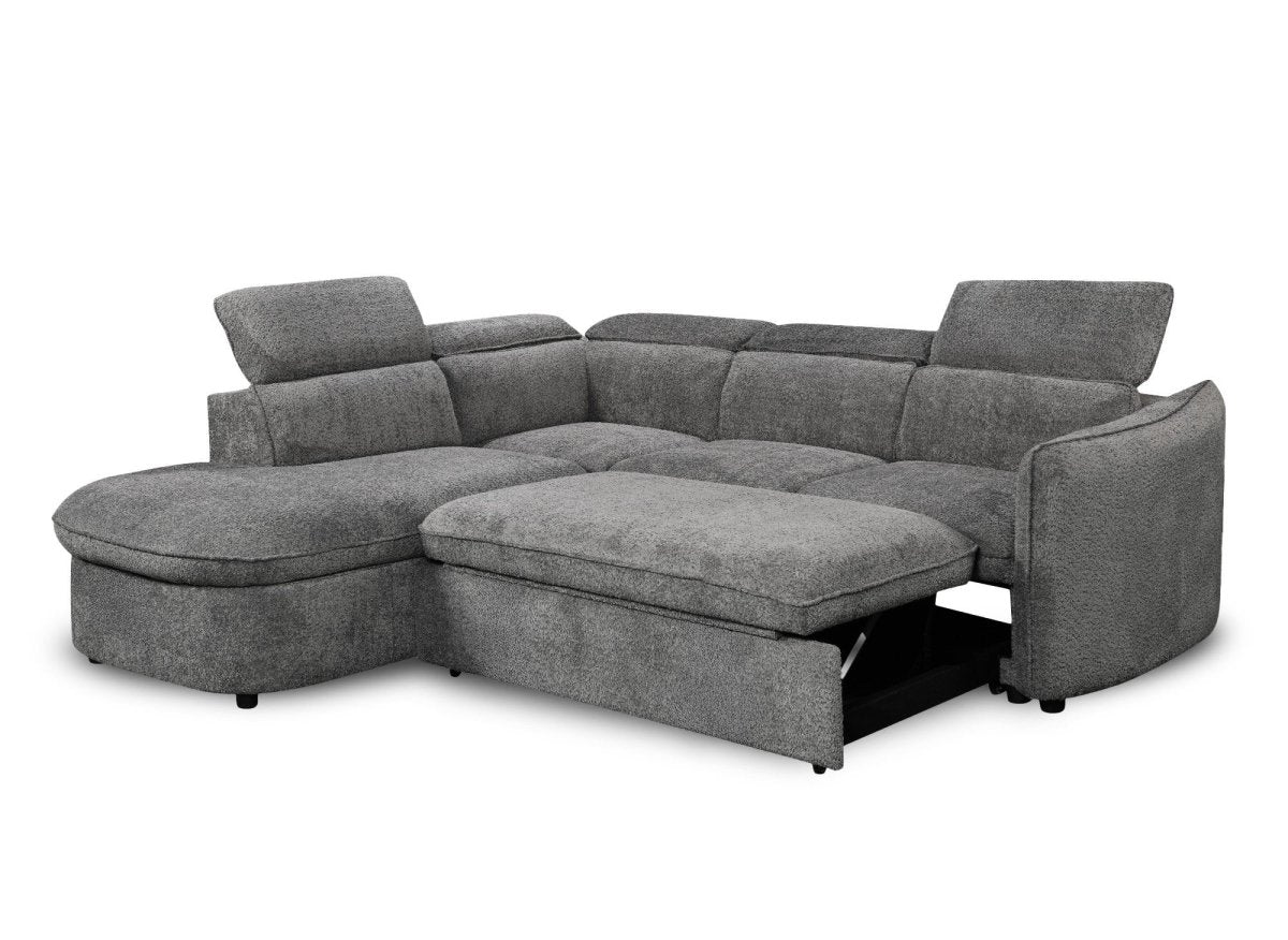 Canapé d'angle convertible avec coffre en tissu bouclette gris BAYA - angle gauche - DécoInParis