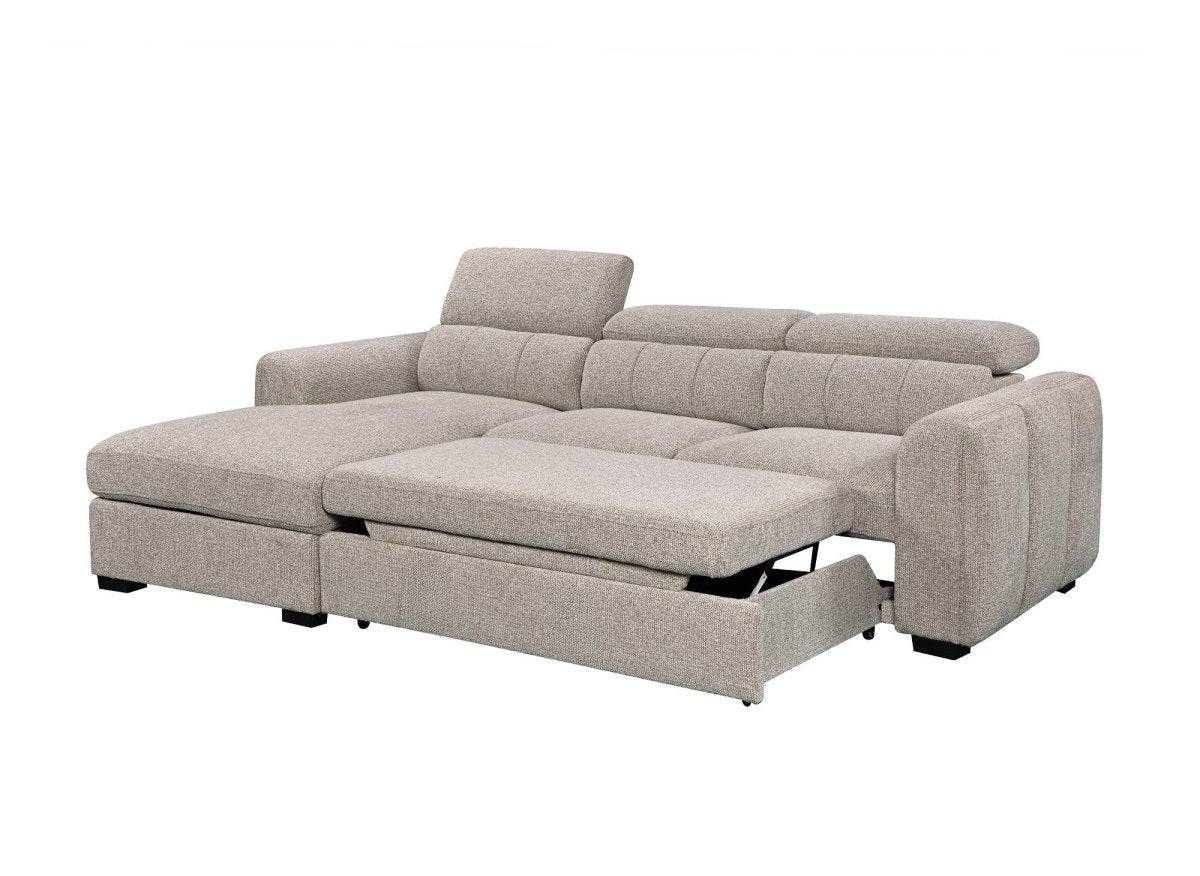Canapé d'angle convertible avec coffre en tissu bouclette taupe NAOMI -Angle gauche - DécoInParis