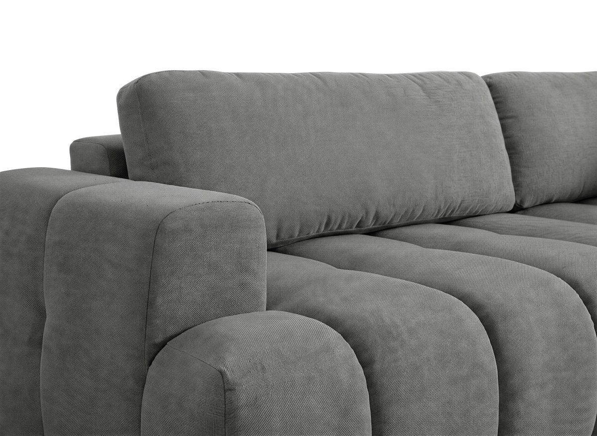 Canapé d'angle convertible avec coffre en tissu gris HAVEN - Angle droit - DécoInParis