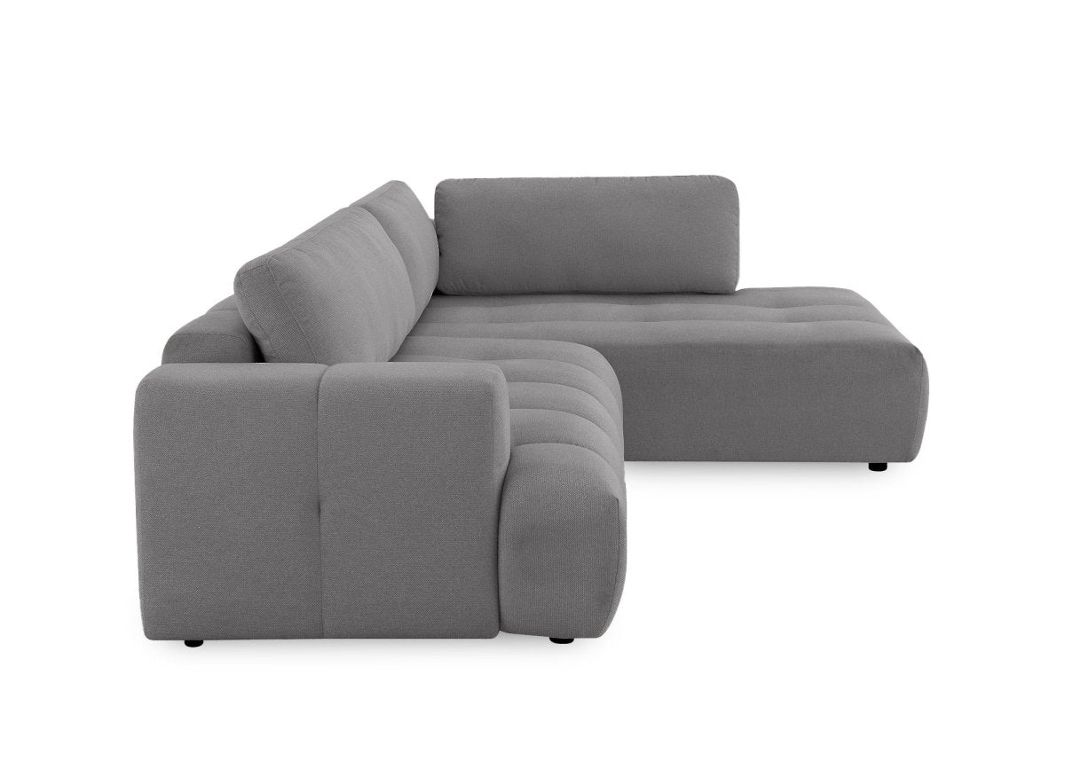 Canapé d'angle convertible avec coffre en tissu gris HAVEN - Angle droit - DécoInParis