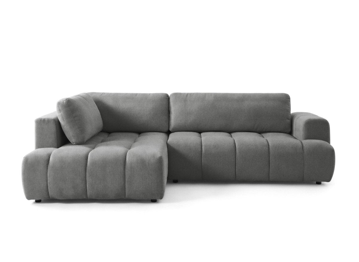 Canapé d'angle convertible avec coffre en tissu gris HAVEN - Angle gauche - DécoInParis