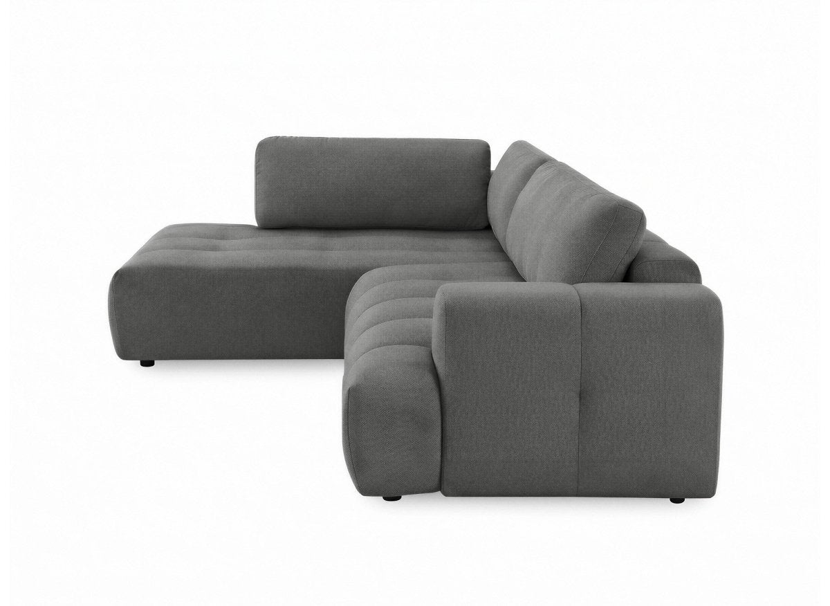 Canapé d'angle convertible avec coffre en tissu gris HAVEN - Angle gauche - DécoInParis