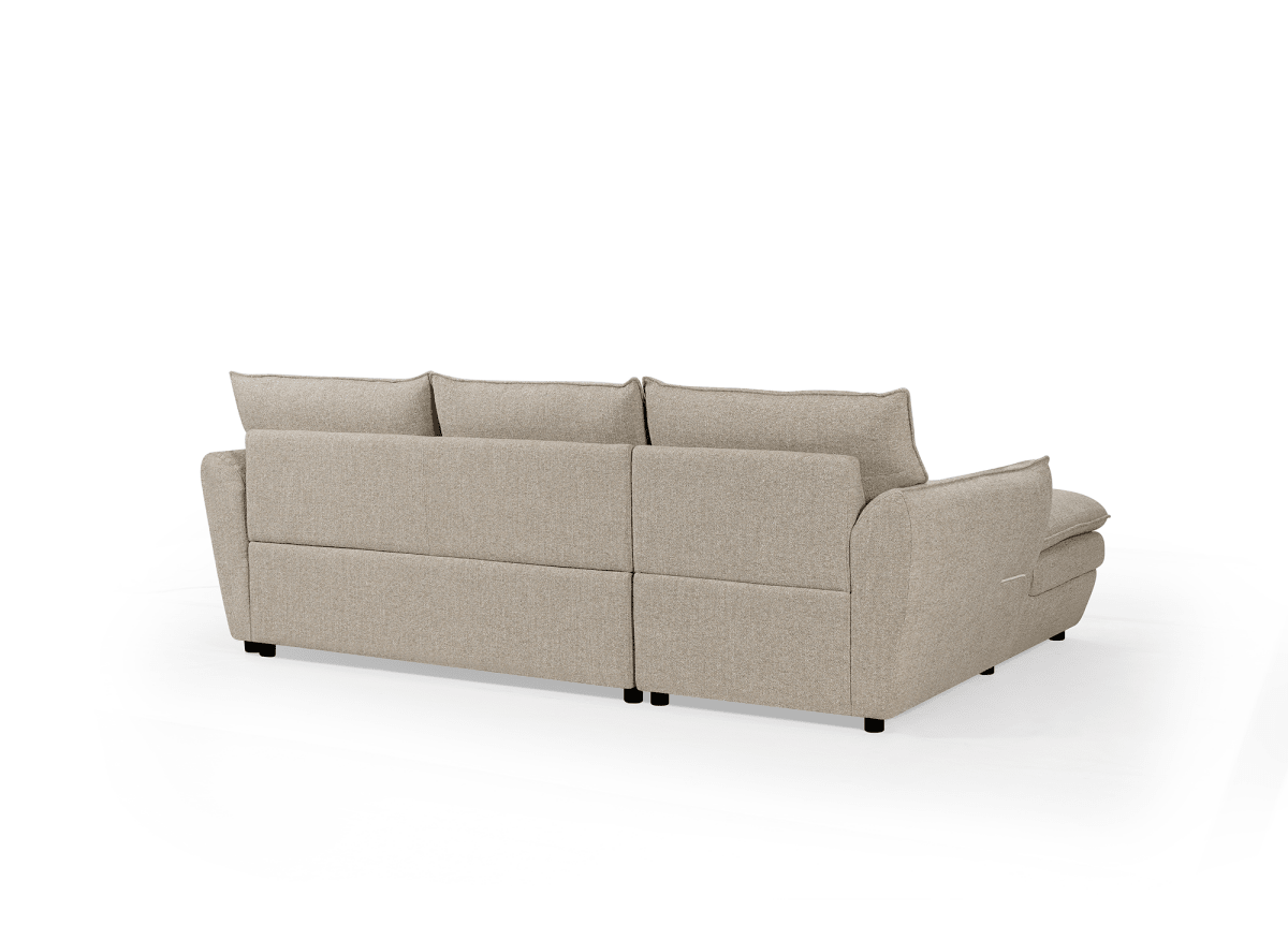Canapé d'angle convertible avec coffre en tissu taupe CAPUCINE - Angle gauche - DécoInParis