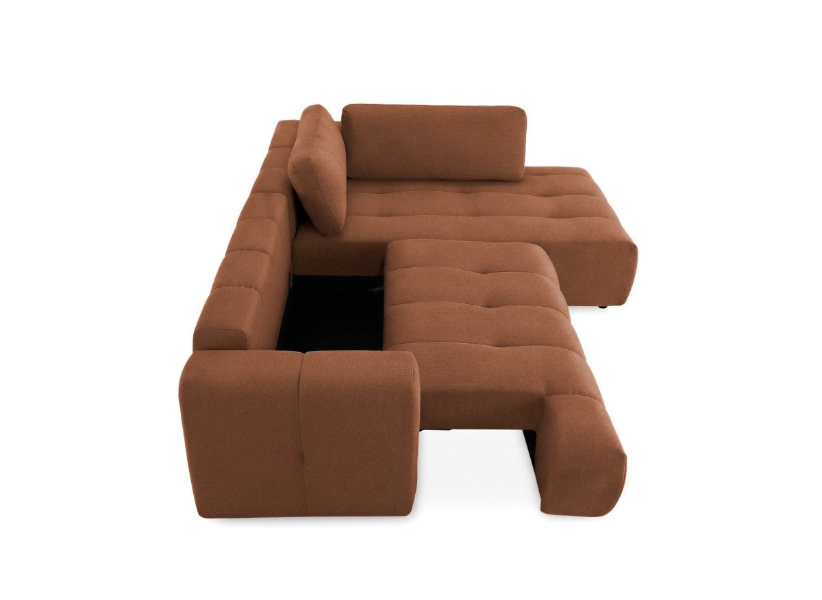 Canapé d'angle convertible avec coffre en tissu terracotta HAVEN - Angle droit - DécoInParis
