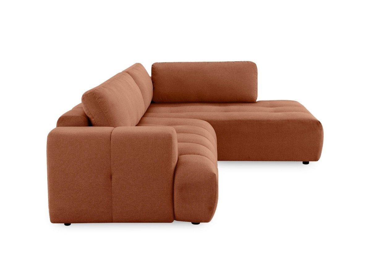 Canapé d'angle convertible avec coffre en tissu terracotta HAVEN - Angle droit - DécoInParis