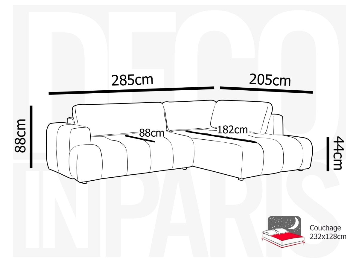 Canapé d'angle convertible avec coffre en tissu terracotta HAVEN - Angle droit - DécoInParis