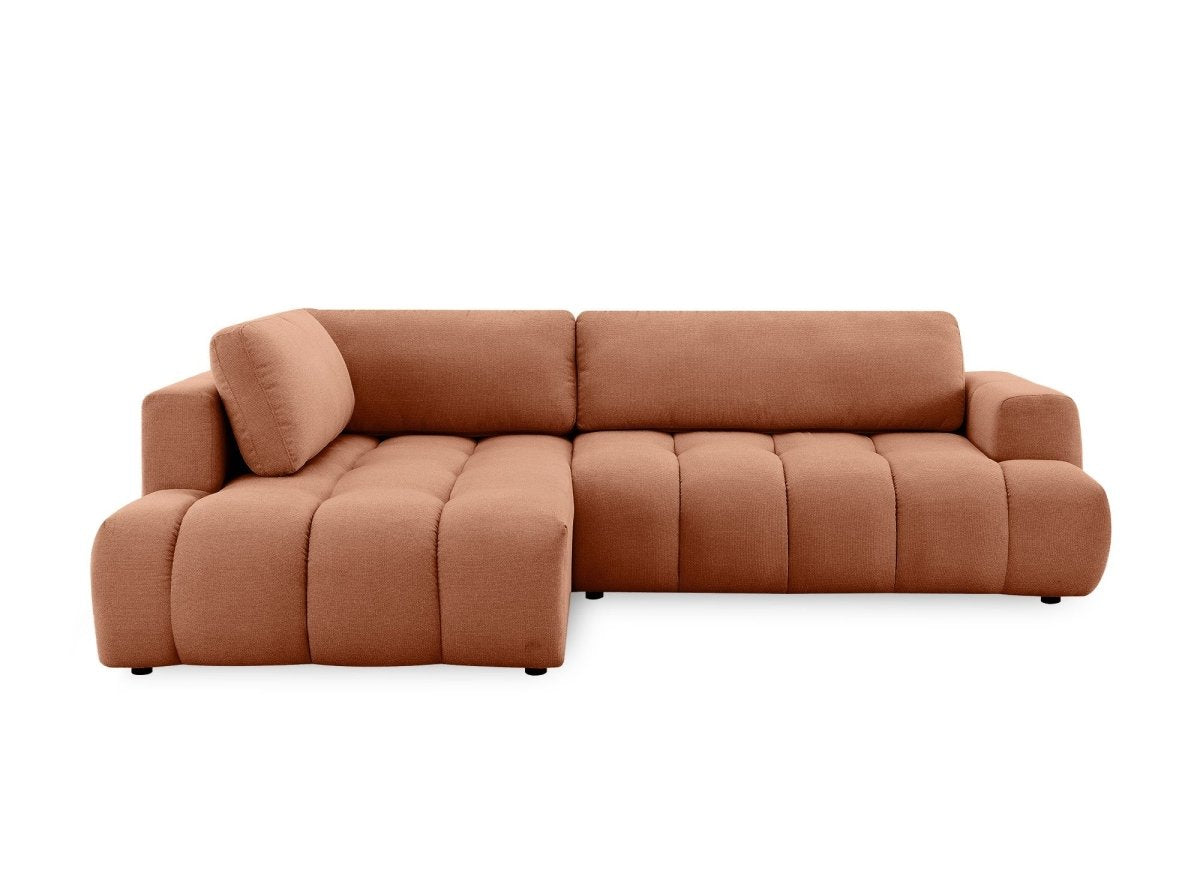 Canapé d'angle convertible avec coffre en tissu terracotta HAVEN - Angle gauche - DécoInParis