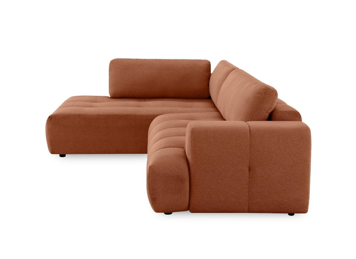 Canapé d'angle convertible avec coffre en tissu terracotta HAVEN - Angle gauche - DécoInParis