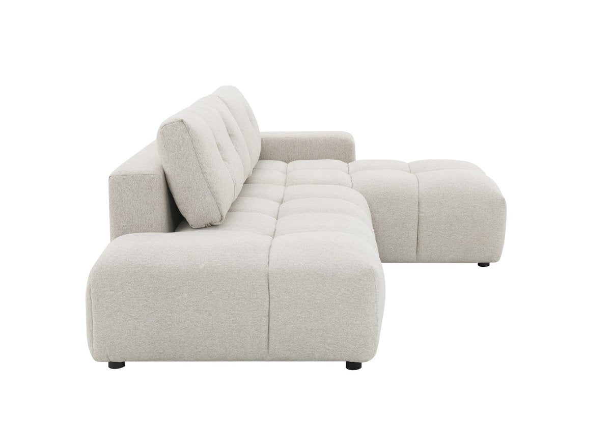 Canapé d'angle convertible avec coffre en tissu texturé beige ANGELINE - Angle droit - DécoInParis