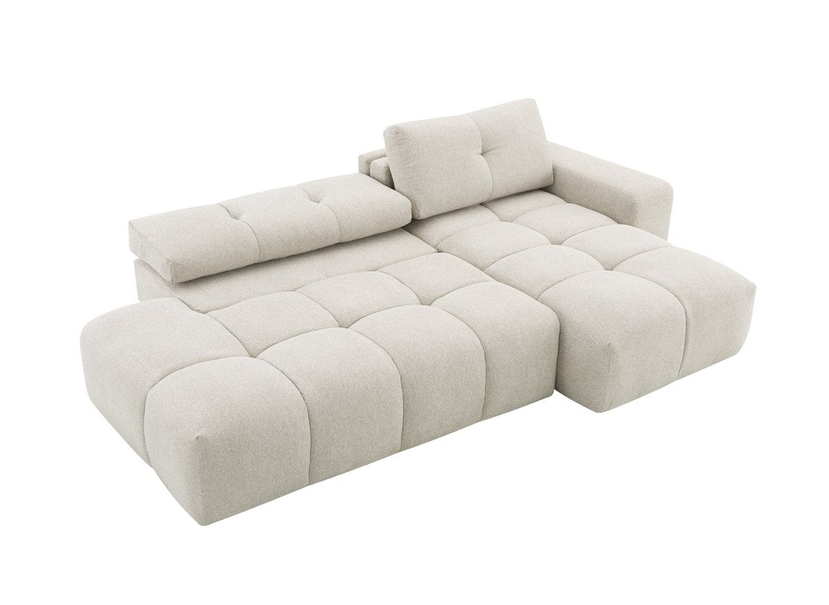 Canapé d'angle convertible avec coffre en tissu texturé beige ANGELINE - Angle droit - DécoInParis