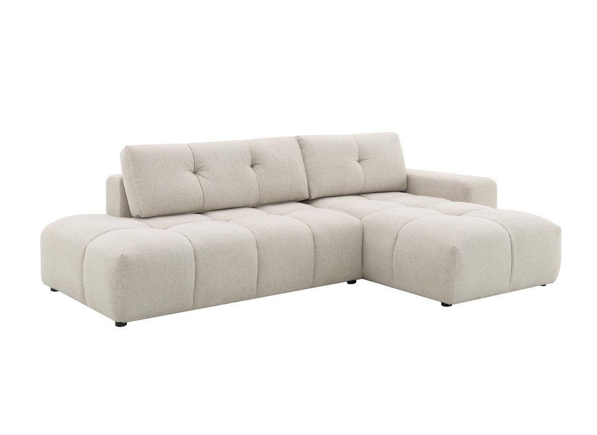 Canapé d'angle convertible avec coffre en tissu texturé beige ANGELINE - Angle droit - DécoInParis